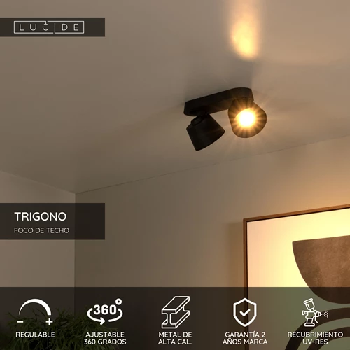 Lucide TRIGONO - Foco de techo - 2xGU10 - Negro - USP